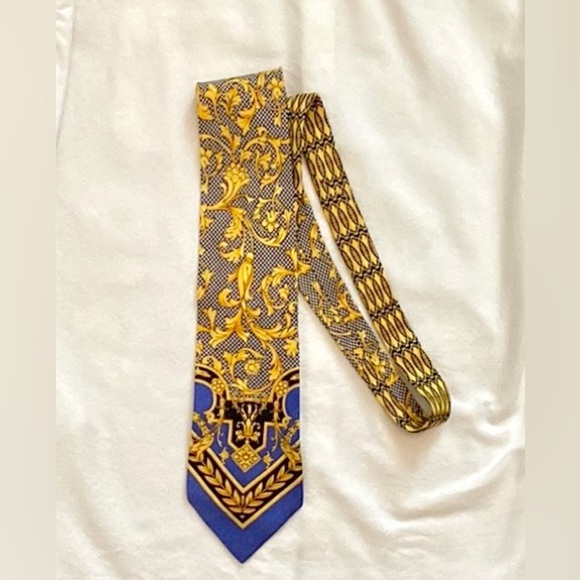 Vintage Gianni Versace Iconic Baroque Pattern Silk Tie Blue Gold Black - Picture 1 of 7